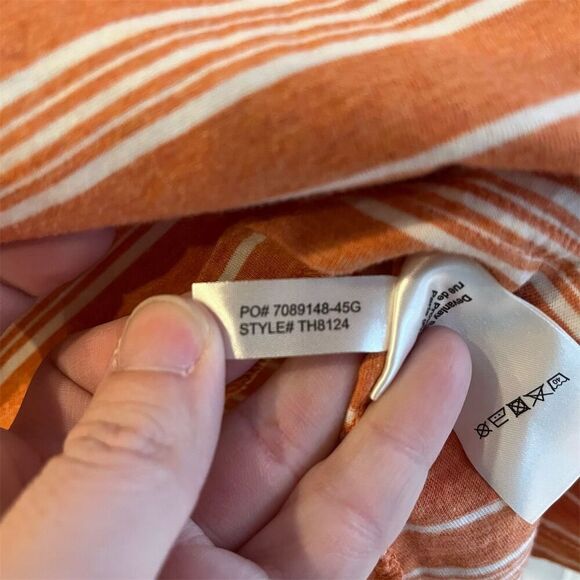 Lacoste Men's Striped V-Neck T-Shirt Orange Size 9 Soft & Comfortable - Picture 5 of 6